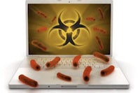 a laptop with a biohazard symbol on it